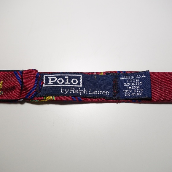 Vtg Ralph Lauren Red Bow Tie w/ Blue Stripes & Gold Wings In Royal Ring Pattern - Picture 4 of 5